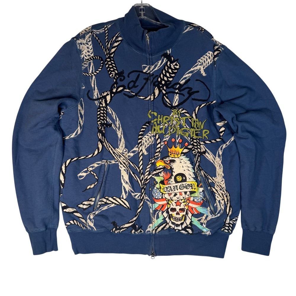 Ed Hardy Christian Audigier Dead or Alive Full Zip Sweatshirt Jacket Graphic Y2K